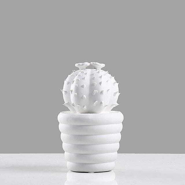 White Porcelain Ceramic Cactus Statue