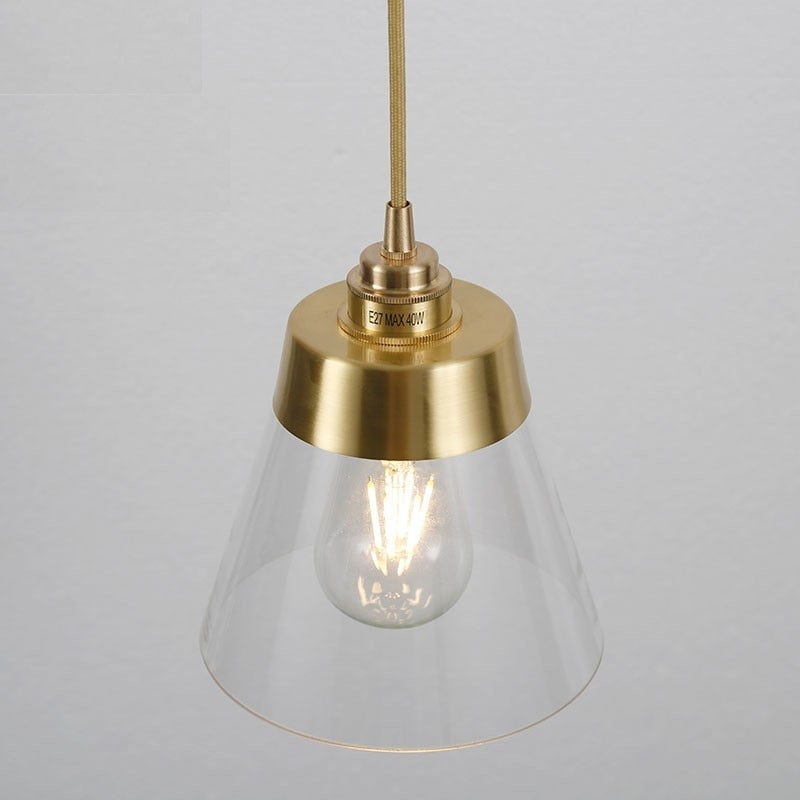 Cone-shaped Clear Glass Brass Pendant Ceiling Light