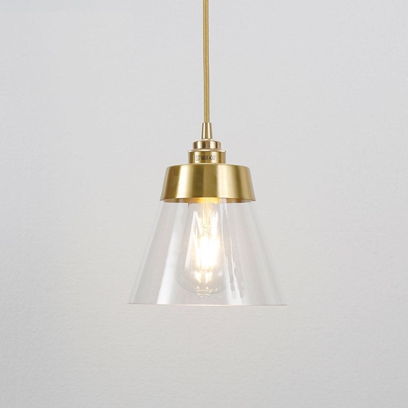 Cone-shaped Clear Glass Brass Pendant Ceiling Light