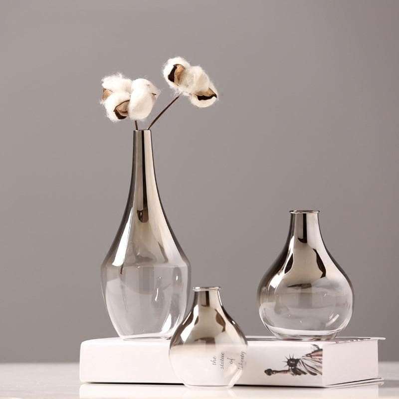 Silver Gilded Glass Flower Vase for Home and Office Decor