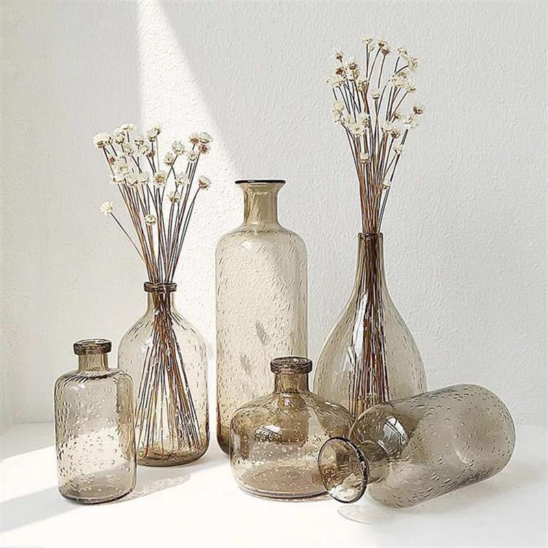 Textured Glass Bottle Flower Vase for Modern Boho Home Decor