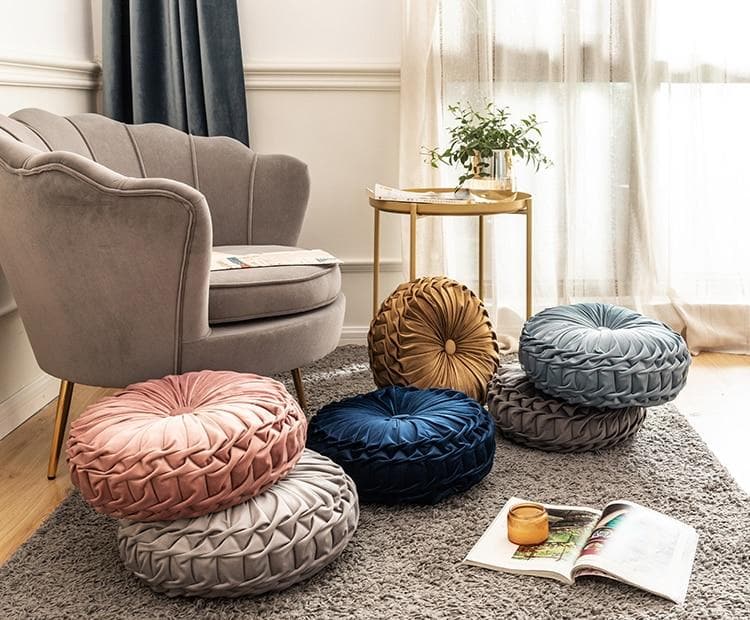 Round Cushion Soft Velvet Pillow Pink Blue Solid Color Floor Pat 40x40cm Handcraft Home decoration Sofa Chair Car Decor