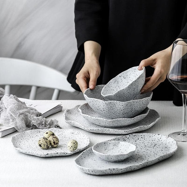 High quality ceramic plates and bowls with granite texture