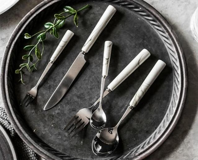 Marble Texture Ceramic Handle Flatware Cutlery Dinnerware Set Utensils Kitchen Tools Stainless Steel Flat Sets