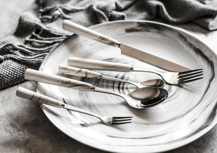 Marble Texture Ceramic Handle Flatware Cutlery Dinnerware Set Utensils Kitchen Tools Stainless Steel Flat Sets