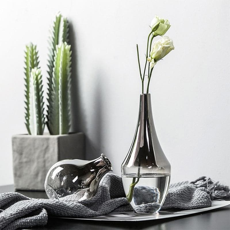 Silver Gilded Glass Flower Vase for Home and Office Decor