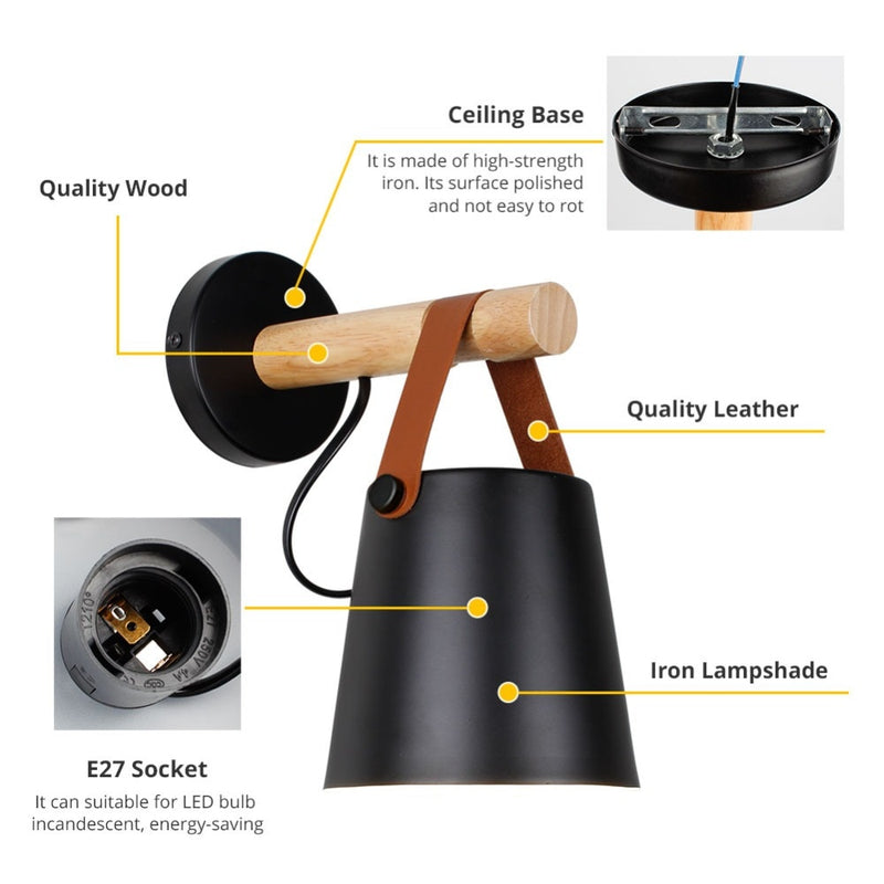 black wall lamp with Leather Strap