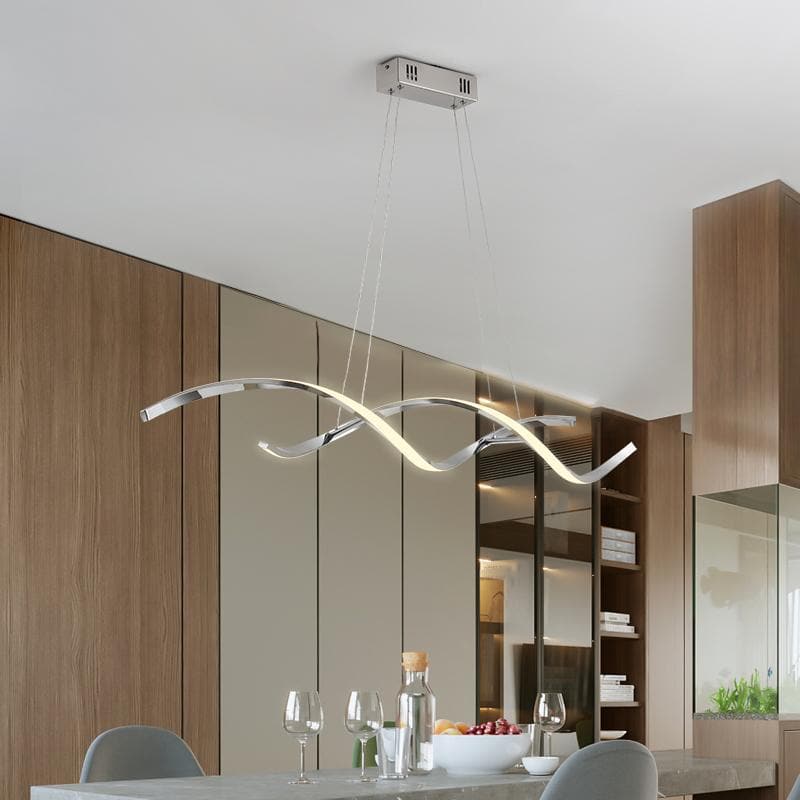 Modern Art Wavy Pendant light in Metal and LED Bulbs Chrome