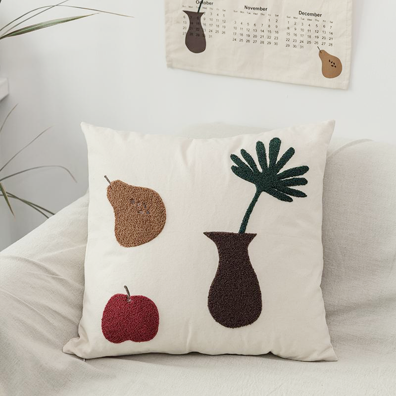 Textured Cat and Flower Pillow Covers for Room Office Modern Boho Decor