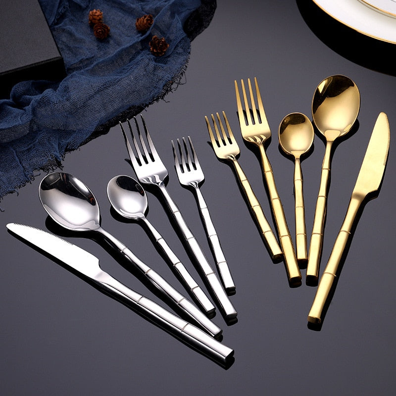 stainless steel black gold cutlery set