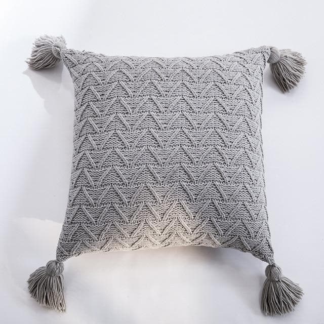 square Soft knit Chenille Chevron pattern with tassel gray cushion cover