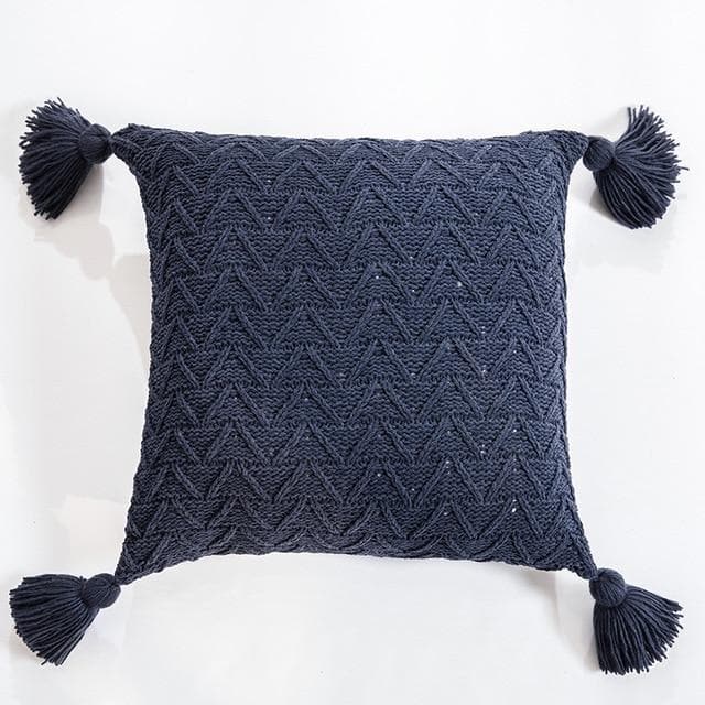 square Soft knit Chenille Chevron pattern with tassel blue cushion cover