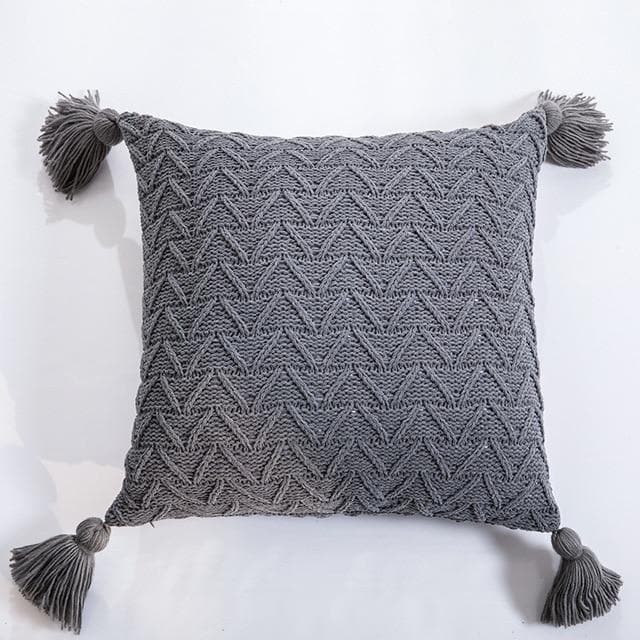 square Soft knit Chenille Chevron pattern with tassel blue gray cushion cover
