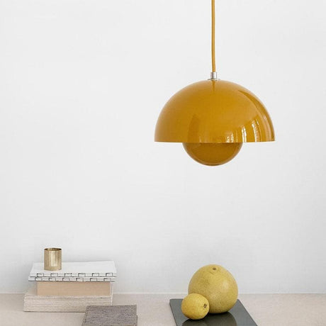 Flowerpot Retro Minimalist Pendant Light in Color Metal with LED Bulbs yellow