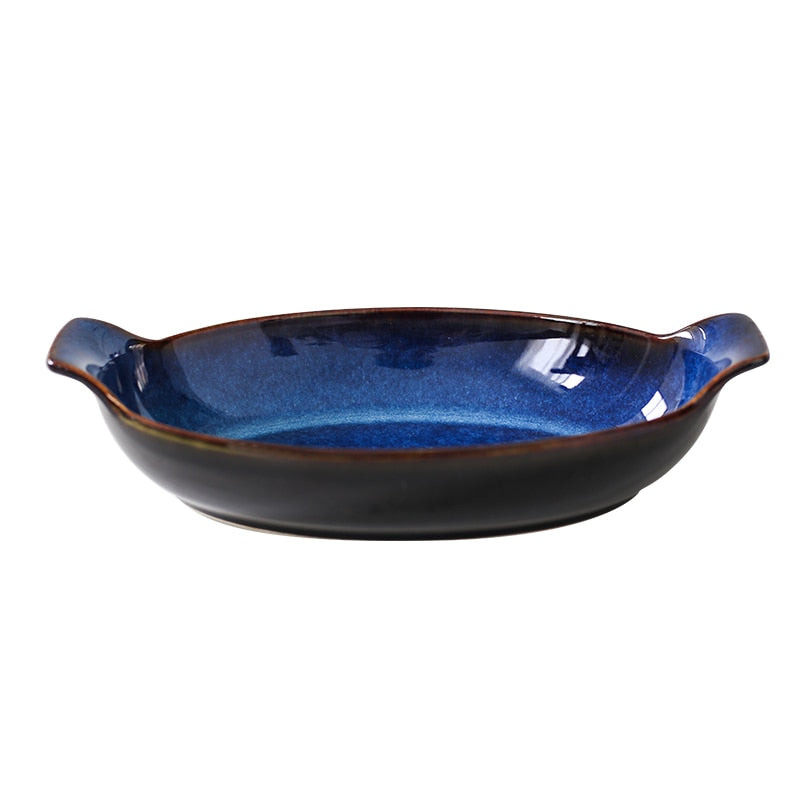 Blue Oval Boat Shaped Deep Dishes