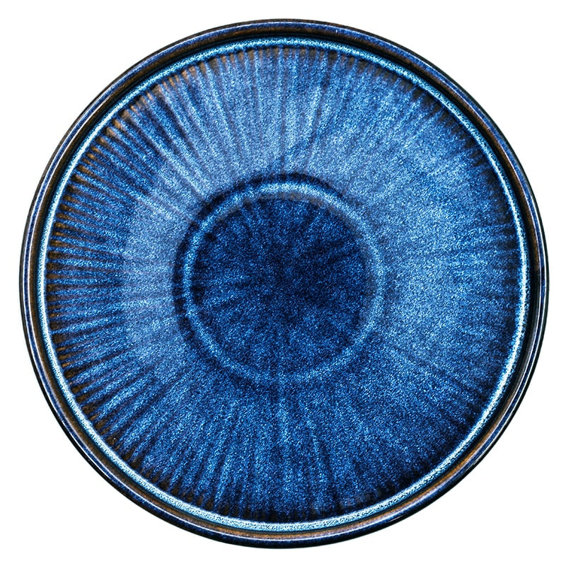 round ceramic porcelain cat's eye blue dish plate