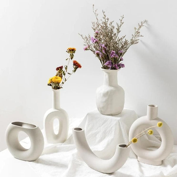 Modern Ceramic Still Life Vases for Flowers Plants and Home Decor white neutral