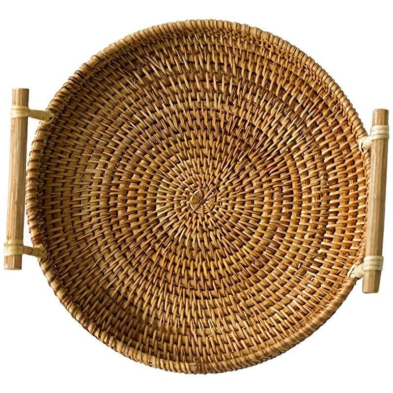 Brown Woven Rattan Tray with handles