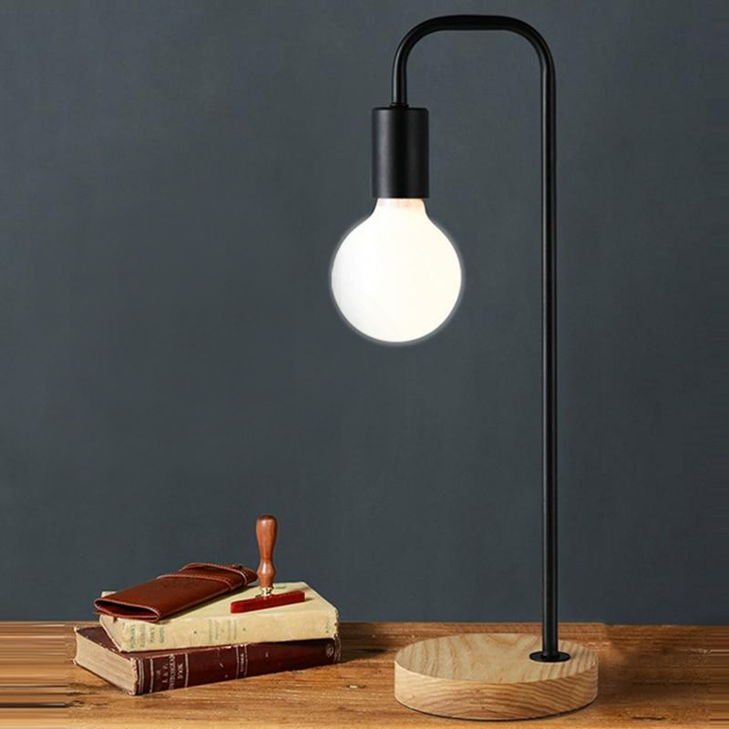 industrial metal wooden black shadeless desk lamp