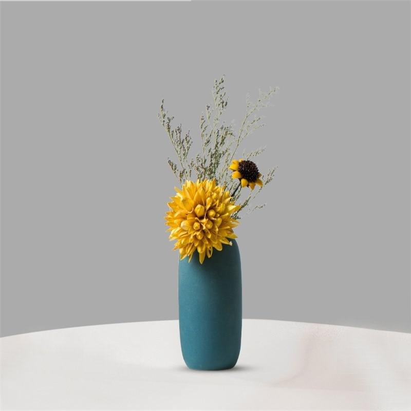 Teal Blue Green High Tube Minimalist Ceramic Vase