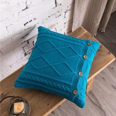 square diamond knitted blue cushion cover