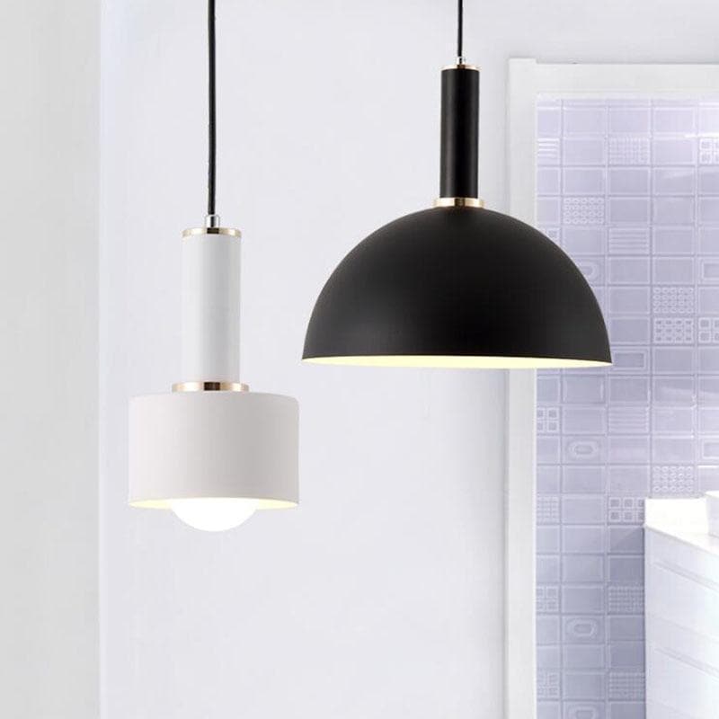 Matte White and black metal Modern geometrical neutral pastel color pendant lamp 