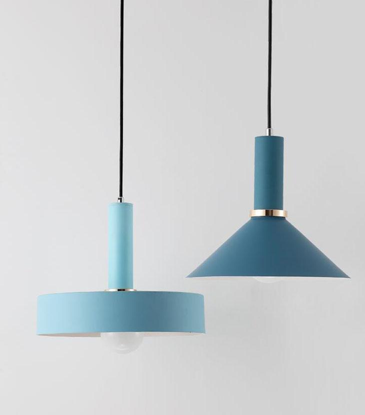 Matte blue metal Modern geometrical neutral pastel color pendant lamps