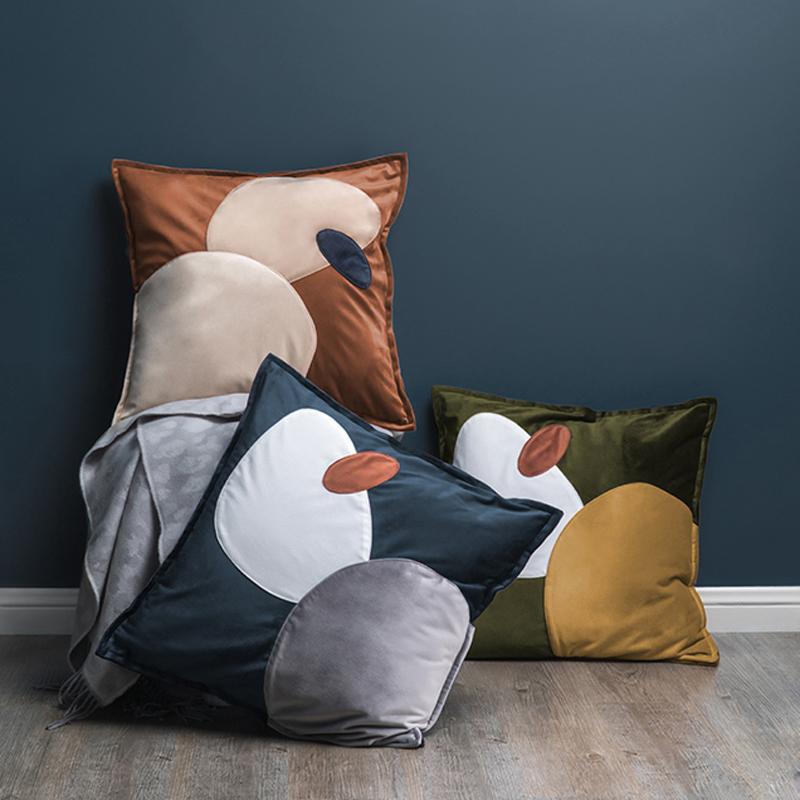 Trendy Abstract Ovals Cushion Covers Online Florida in Suede Microfiber and Velvet NEutral Blue Yellow Brown Olive
