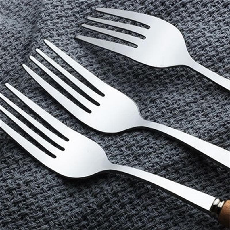 Silver Stainless Steel Flatware with Dark Wood Handle 5pc set