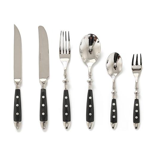 Fine Luxury Flatware in Silver Stainless steel 18/8 and Black Resin set 6 pc