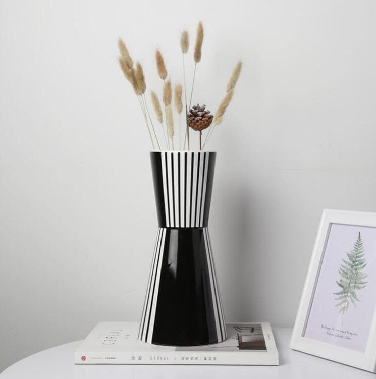 Ceramic Porcelain Black & White Geo Design Optic Art Deco Vase