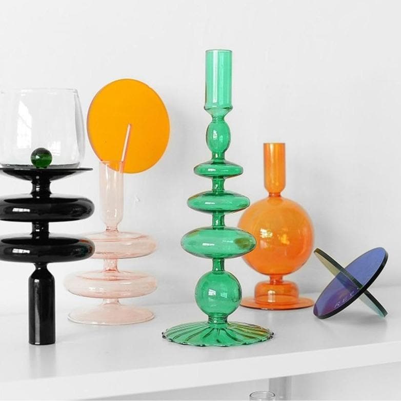 Geometric Eco-friendly blown glass candle holders 