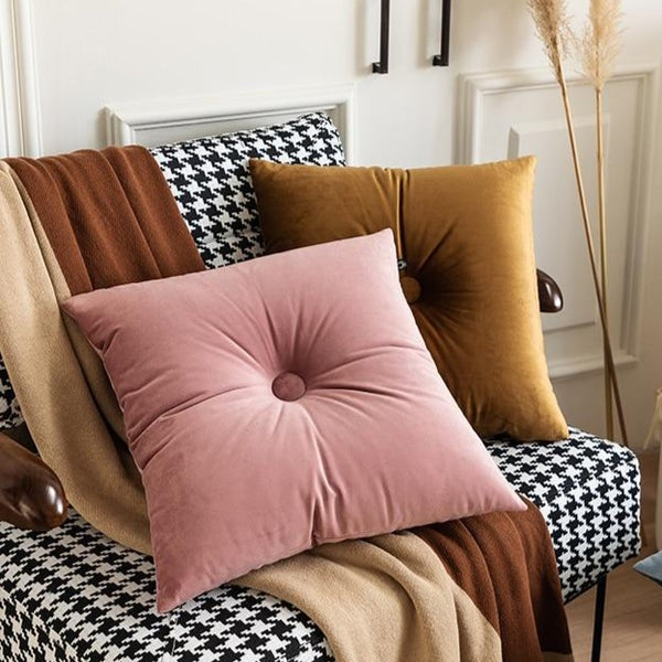 square colorful  buttoned center velvet cushion pillow