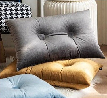 rectangle colorful  buttoned center velvet cushion pillow