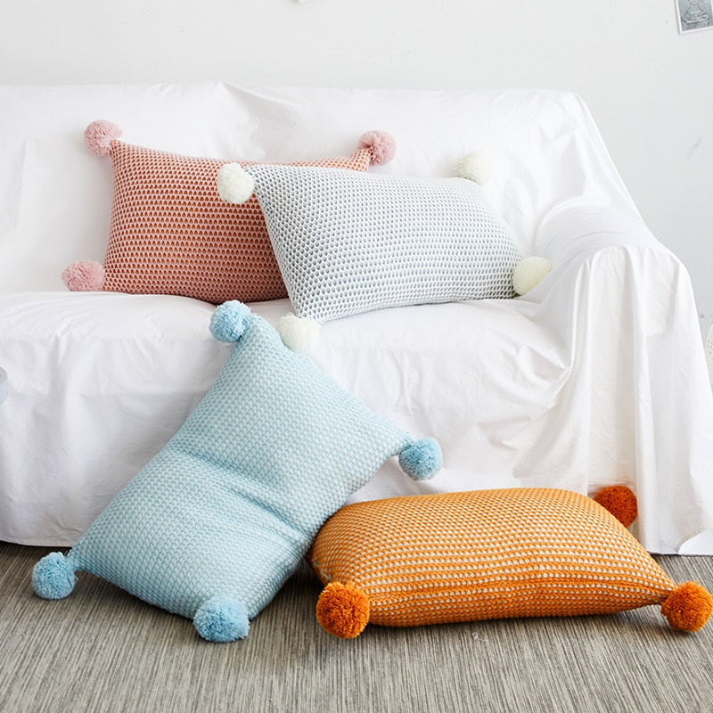 Rectangle Textured Pink White Blue Orange Throw Pillow