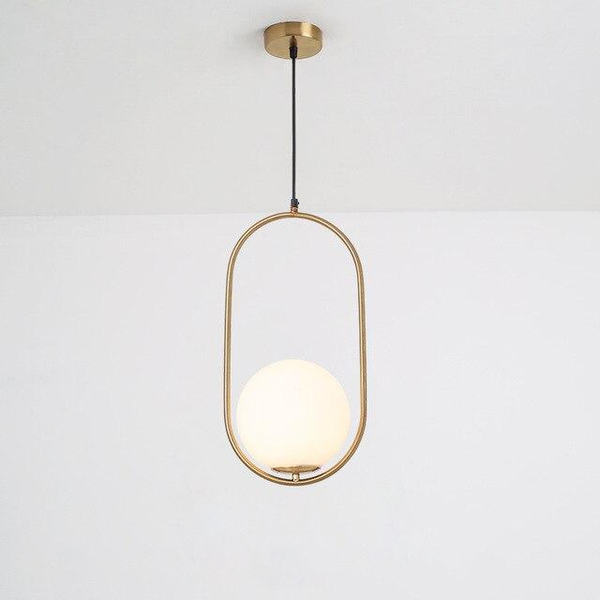 globe frosted glass shade brass loop suspended pendant light