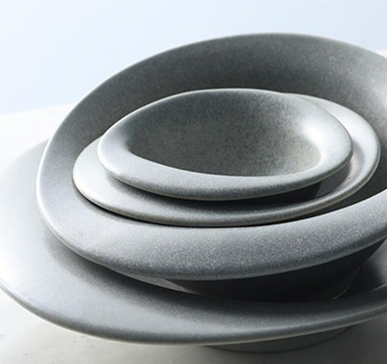 round ceramic grey dinnerware