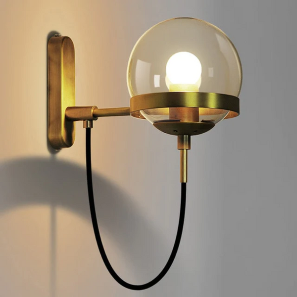 globe clear glass Antique Gold-tone Black metal hanging wall sconce with stand