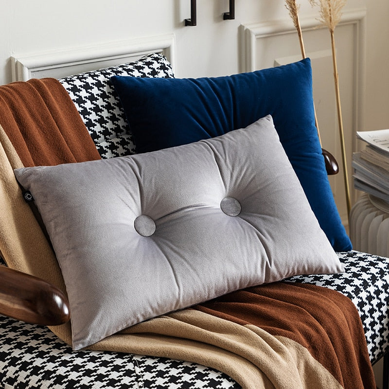 Button Square Velvet Cushion Pillow