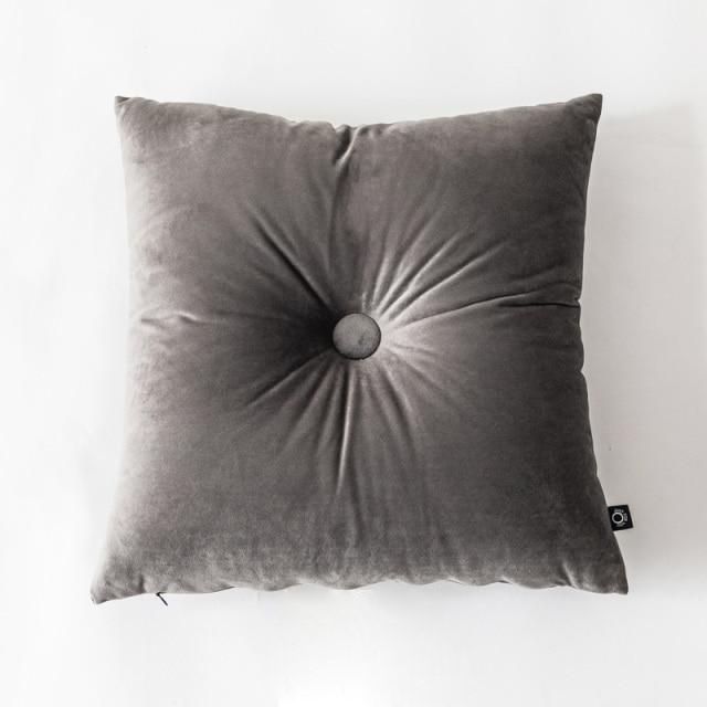 square gray buttoned center velvet cushion pillow