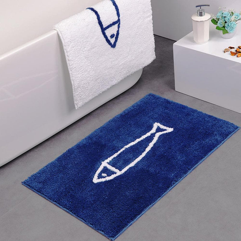 Nautical Anti-slip Bath Mat for Modern Home Decor and Bathroom Blue White