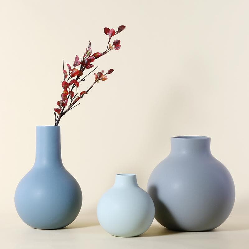 Shades of Blue Beige and Jade Ceramic Porcelain Round Vase Set Water Drop shape Modern Abstract