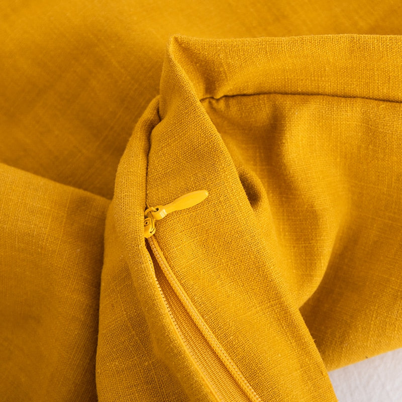 Cotton Linen Zipper Cushion Cover Mustard