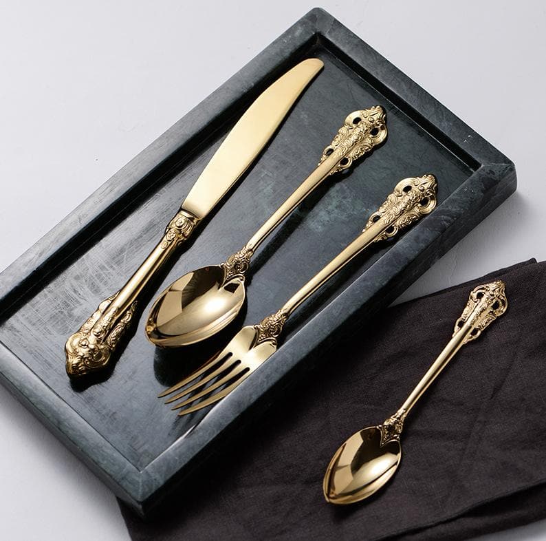 High Quality Vintage Gold Engraved 304 Stainless Steel Flatware 24Pc Set
