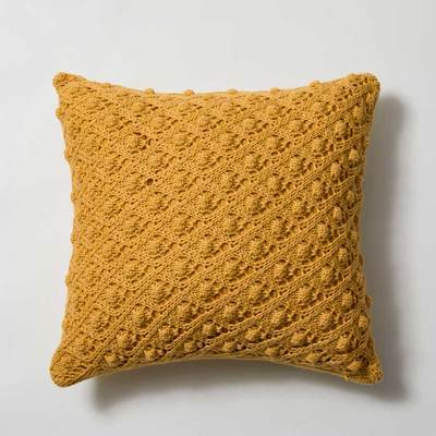 Vintage Cotton Crochet Knit Pillow Cover Mustard Yellow