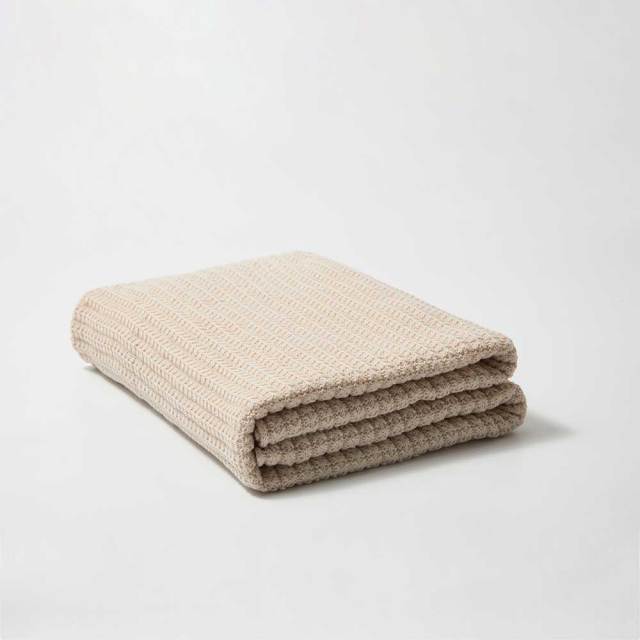Acrylic Single Color Throw Blanket Knitted Design Beige