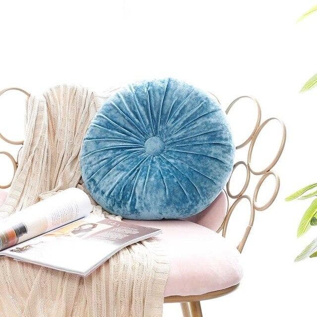 European Style Round Solid Seat Cushion Velvet Fabric Back Cushion Sofa Pillow Bed Pillow blue