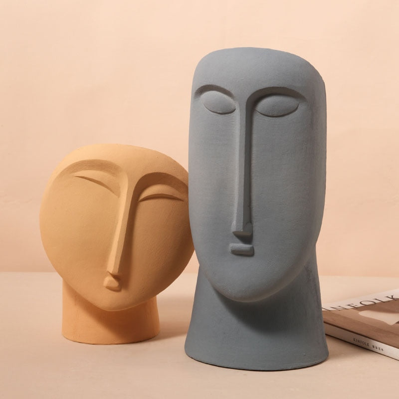 face handpainted porcelain and ceramic orange grey vase