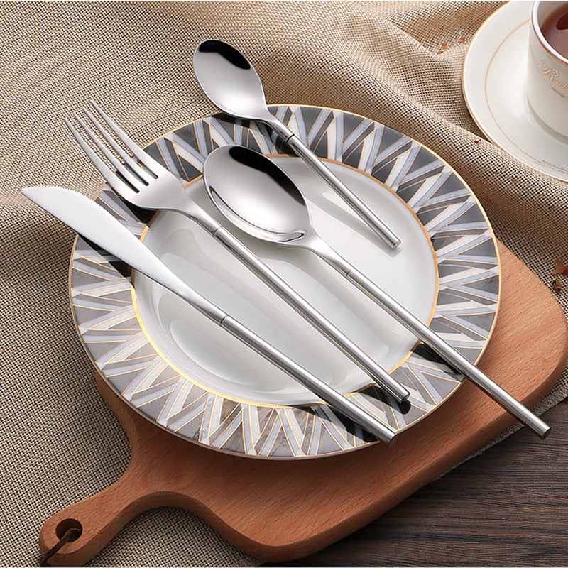 stainless steel mirror polish finish korean style silver cutlery set