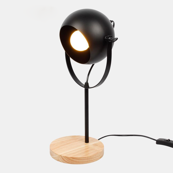 Round Black Metal Wood Table  Lamp